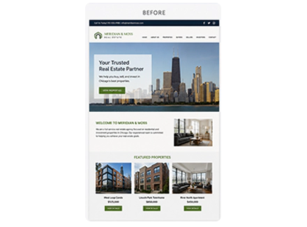 Meridian & Moss Chicago Real Estate Agency Complete Graphic Design & Branding Transformation before