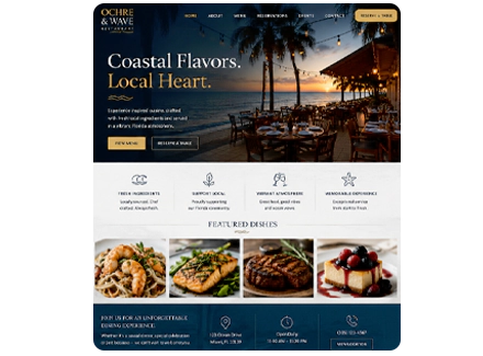 Ochre & Wave Florida Restaurant Brand Menu, Print Design & Social Media Creative after