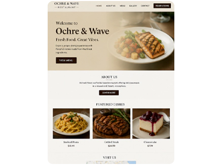 Ochre & Wave Florida Restaurant Brand Menu, Print Design & Social Media Creative before