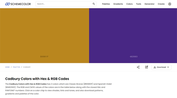 Cadbury colour palette
