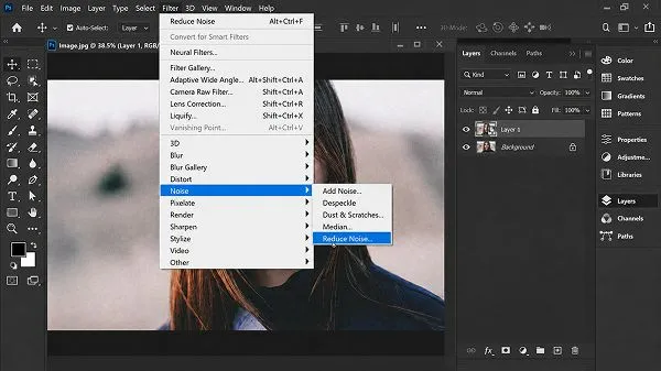 Reduce noise option in Adobe Photoshop