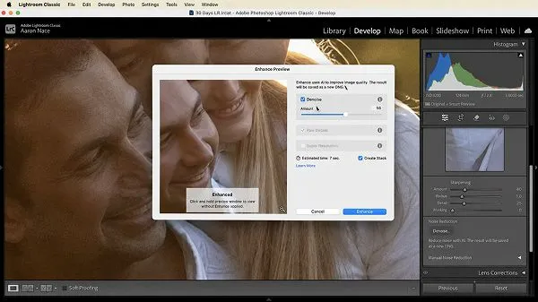 mage Denoise preview in Lightroom for grainy image