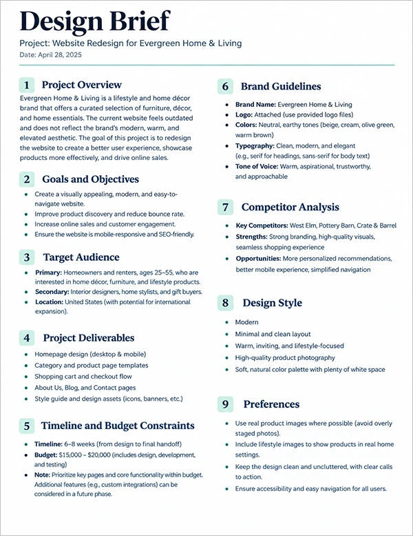 Design Brief Examples